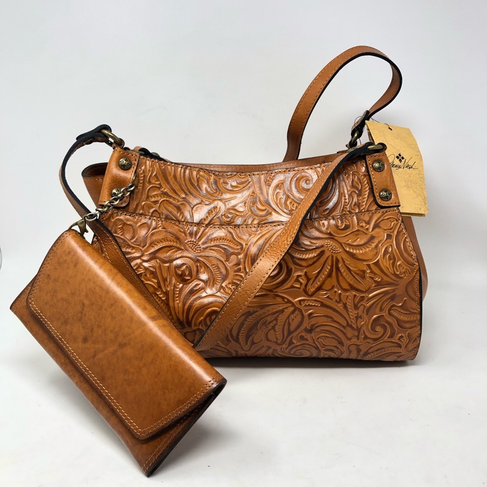 Patricia Nash Romina Gold Tooled Leather Tote Bag & Wallet *2 PIECE SET*